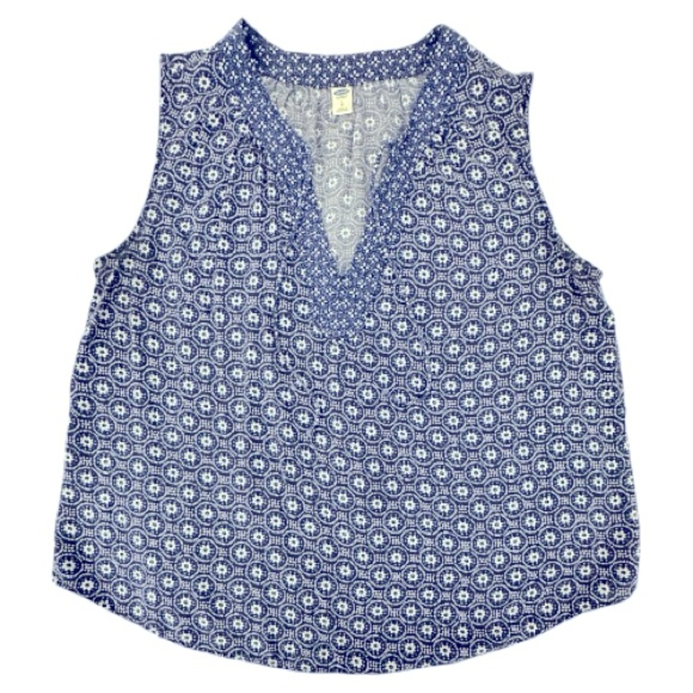 Old Navy | Sleeveless Blue Geometric Print Blouse Top | Size Large | EUC